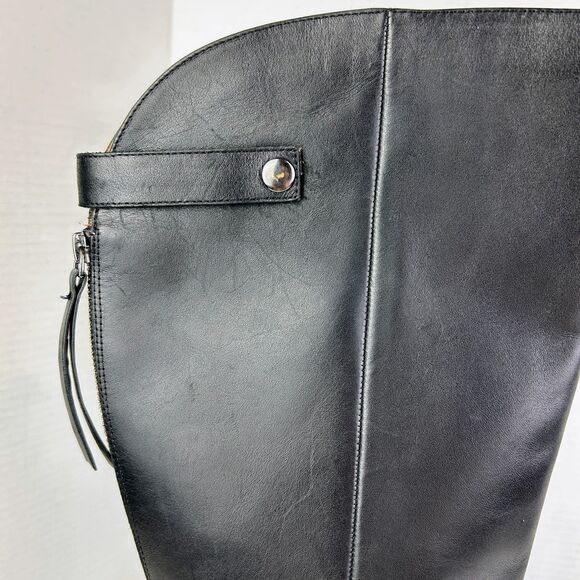 Franco Sarto Brindley Knee High Black Leather Riding Boots w/ Chain Detail 11 - Picture 8 of 15